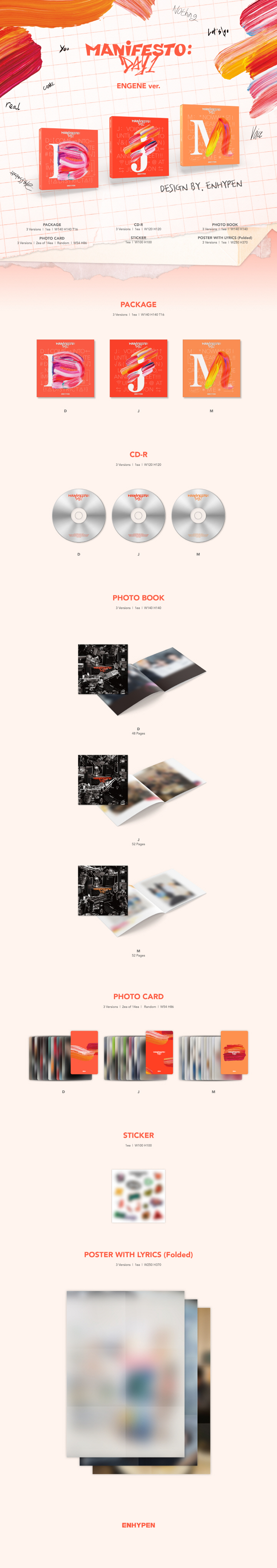 Enhypen: 3RD MINI ALBUM [MANIFESTO : DAY 1] (ENGENE ver.) (Random) kpop album 8809704424431